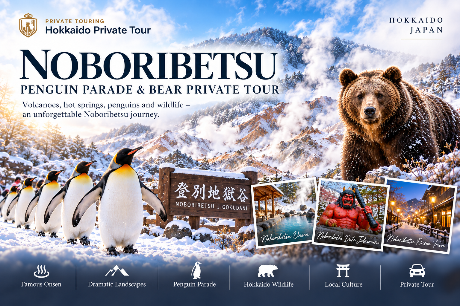 Noboribetsu Penguin Parade & Bear Park Private Tour
