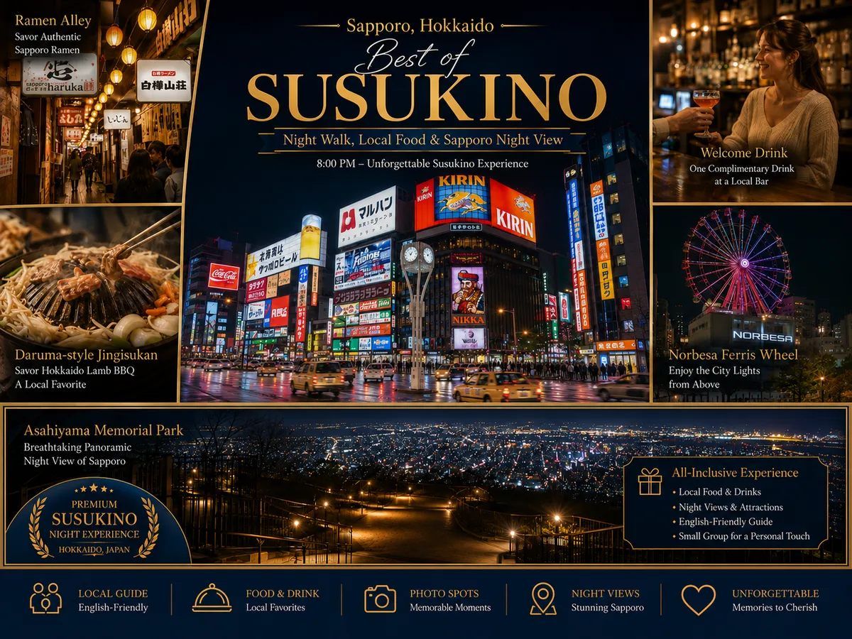 Sapporo After Dark: Susukino Night Walk & Welcome Drink